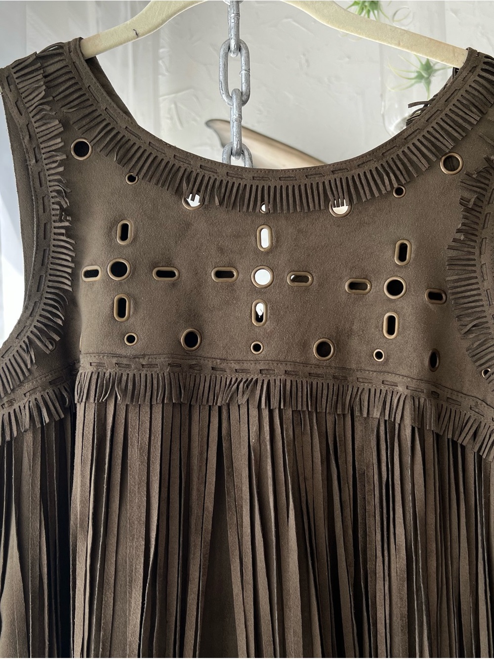 Chelsea & Violet Olive Brown Fringe Mini Dress - Picture 5 of 6